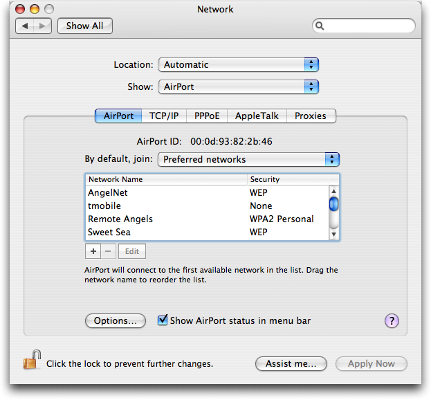 What program manages wireless connections for mac os x